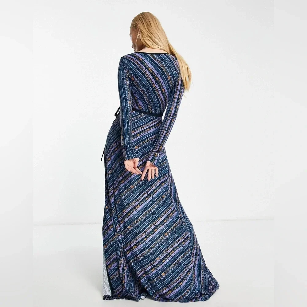 NWT Free People phoebe printed jersey maxi wrap dress in multi Size XS